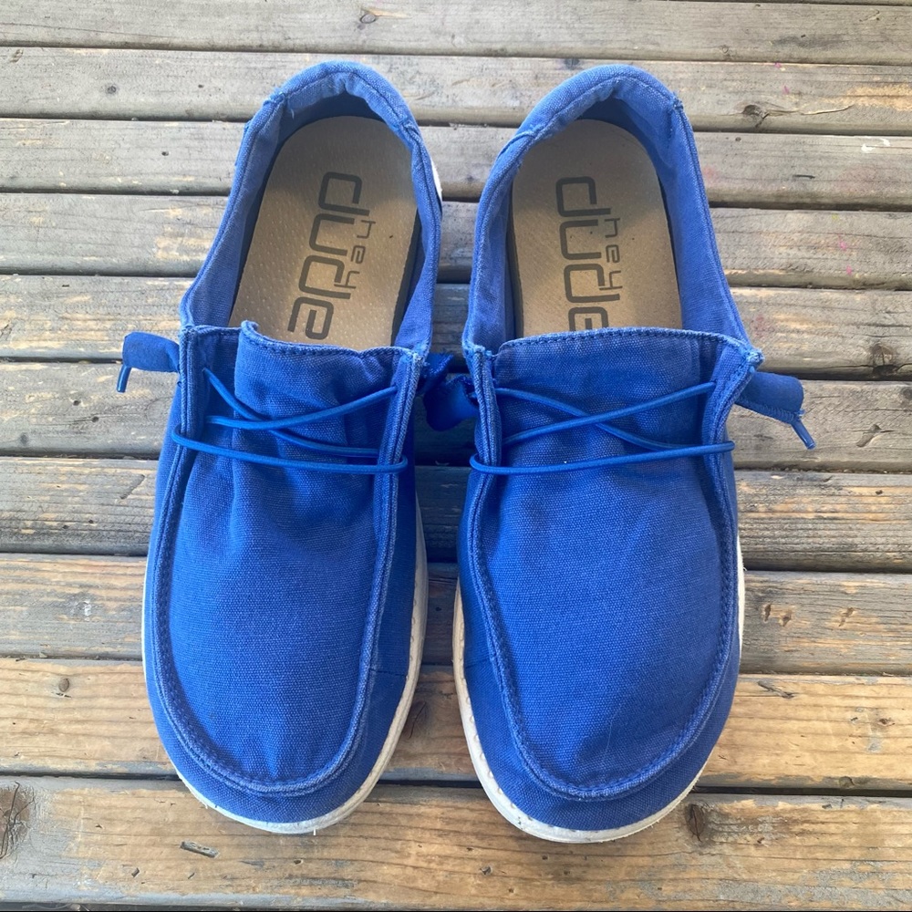 Hey Dude royal blue light weight slip on shoes size 8